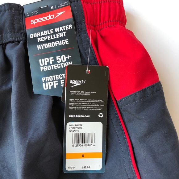 NWT Speedo Sport Volley Swim Trunks in Granite/Red - Picture 3 of 10